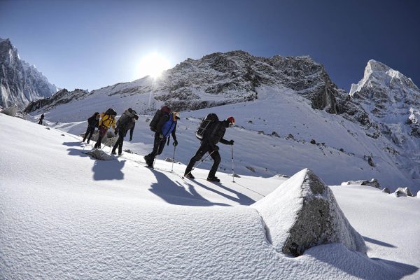 Valery Rozov and his team climb to Advanced Base Camp at the Red Bull Top Altitude in Shivling, India on May 16th, 2012